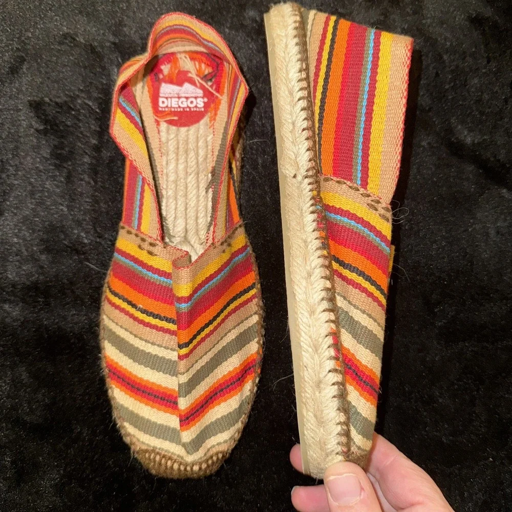 Diegos Classic flat Côte d'Azur stripe espadrilles shoes For Men and Women Sz 38